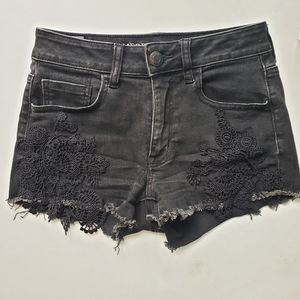 American Eagle Black Floral High Rise Shortie
